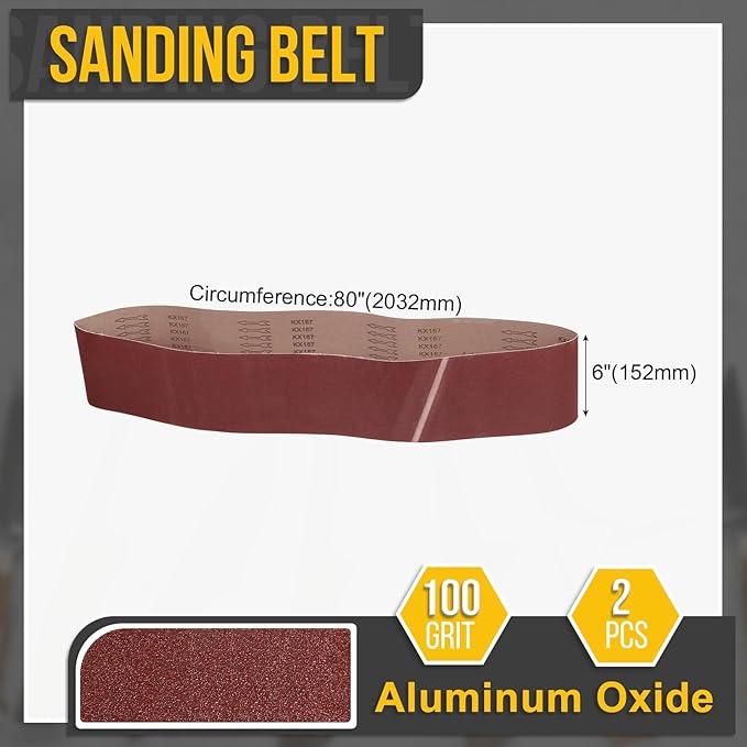 6 x 80 Inch Sanding Belt, 2 Pcs 100 Grit Knife Sharpener Belts Work Sharpening for Belt Sander Knife Carving Tool Metal Working