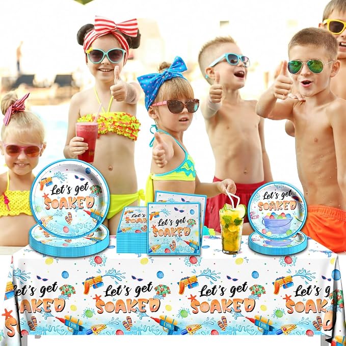 Summer Party Decorations, Pool Party Supplies Tableware Set, Let's Get Soaked - Image 2