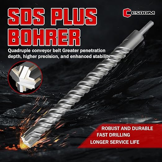 CSOOM SDS Plus Rotary Hammer Drill Bit 1-1/8"x18.11", Professional Concrete Drill Bit for Concrete, Brick, Stone and Cement Walls