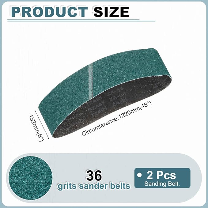HARFINGTON 6 x 48 Inch Sanding Belts, 3 Pcs 36 Grit Zirconia Abrasive Belt Sander File Belt for Woodworking, Metal Polishing, Knife Sharpener