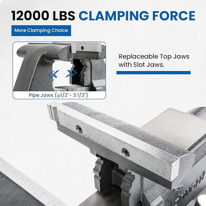 Forward CR80A 8 Inch Bench Vise Heavy Duty Vice with Anvil and 190 Degrees Swivel Base (8")