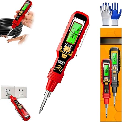 2 in 1 Digital Display Induction Test Pencil, Non-Contact Voltage Tester with LCD Display, Non-Contact AC Voltage Tester Pen, Smart Voltage Test Pen for AC/DC Circuit Detection (Red)