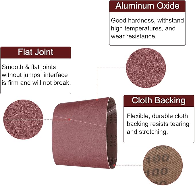 uxcell 10pcs 8" x 19" Sanding Belts 100 Grits Aluminum Oxide Abrasive Belt Sander Paper Sanding Papers for Metal Wood Grinding Polishing, Reddish Brown