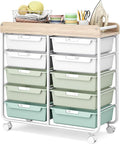 10 Drawers Rolling Cart with Wooden Tabletop, Utility Storage Cart with Wheels by APEXCHASER
