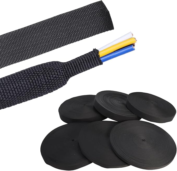Braided Heat Shrink Tubing Black 2 in 1 Automotive Shrinkable Cloth Wire Loom Hose Cover Management Protector (1/2"-15ft)