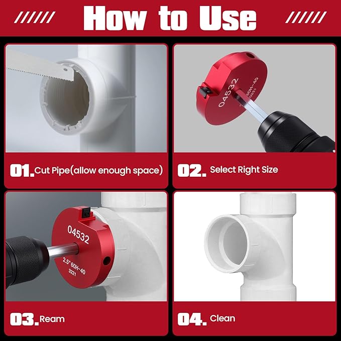 9Pcs PVC Pipe Reamer Kit, Lightweight Aluminum PVC Fitting Saver for Sch.40 CPVC, ABS, Socket Saver Plumbing Tool Includes 1/2", 3/4", 1", 1-1/4", 1-1/2", 2", 2-1/2", 3", 4", Fits 1/2" Drill