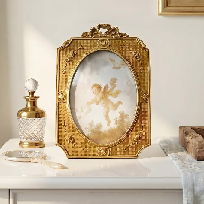 Cuspin 5x7 Picture Frame Vintage Bow Frame, Bronze Textured Resin Photo Frame - Image 7