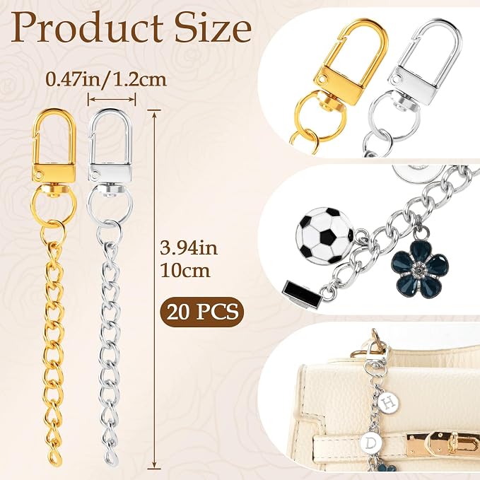 Hzopcw 20pcs Keychain Making Kit, Key Ring Swivel Snap Hook Chains, Alloy - Image 2