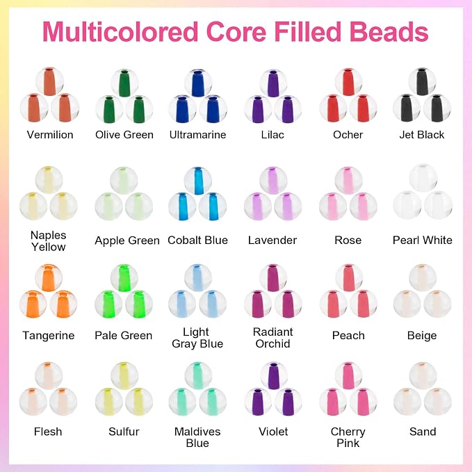 XSEINO 24 Colors 1200PCS Core Filled Glass Beads Kit 6mm DIY Craft Glass Beads - Image 3