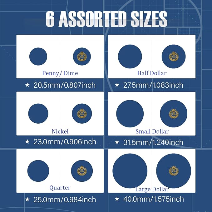 Boen 300PCS Coin Flips in 6 Sizes Cardboard Coin Holders - Image 2