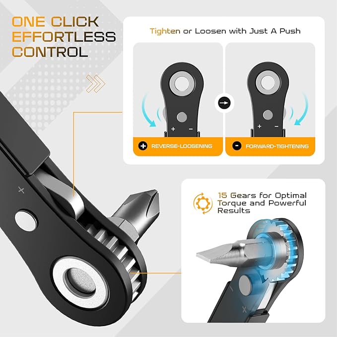 Right Angle Screwdriver Mens Gifts - 90 Degree Offset Ratcheting Screwdriver Pocket Mini Low Profile Ratchet Wrench Bit Socket Set for Tight Space Cool Gadgets EDC Gear Tool Stocking Stuffers for Men