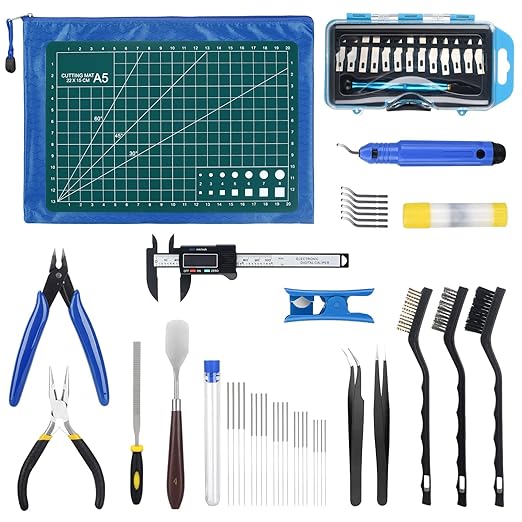 3D Printer Tools Kit, 3D Printing Accessory with 55Pcs Includes Deburring Tool, Caliper, Art Knife Set, Tube Cutter, Storage Bag Suitable for 3D Print Removing, Cleaning