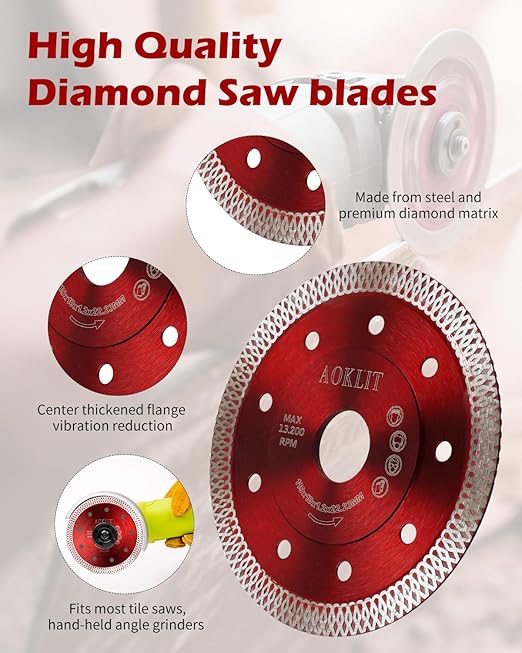 4" Diamond Saw Blade, 2Pcs Super Thin Tile Cutting Blade, Diamond Blade for Angle Grinder Cutting Porcelain Tile Granite Marbles