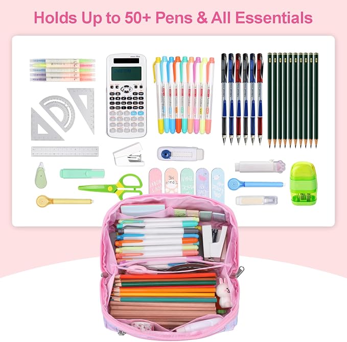 Pencil Case for Girls, Durable Kids Pencil Pouch for School, Wide Opening Soft - Image 3