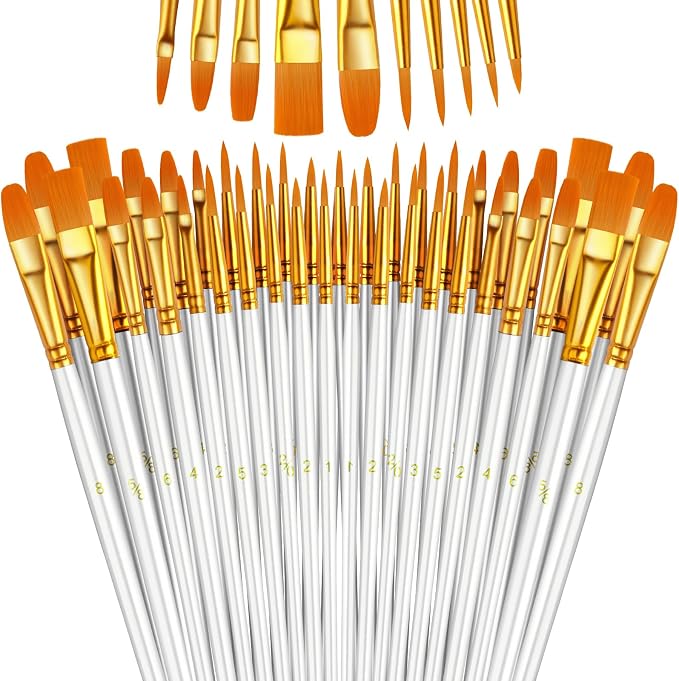 Paint Brushes Set, 5 Pack 50 Pcs Round-Pointed Tip Paintbrushes Nylon Hair by LIDCOM