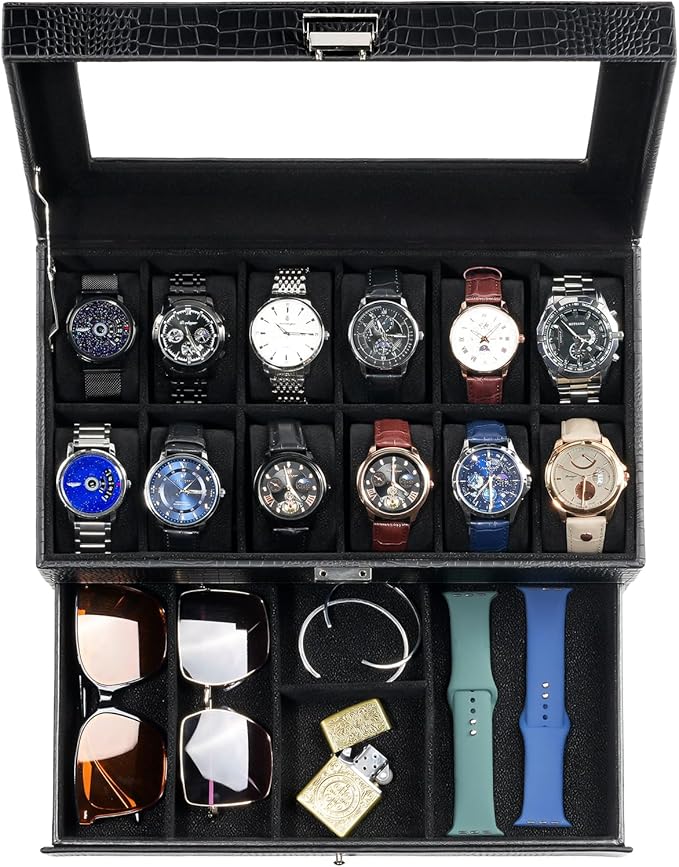 ProCase Watch Box, 12 Slot Mens Watch Case by ProCase