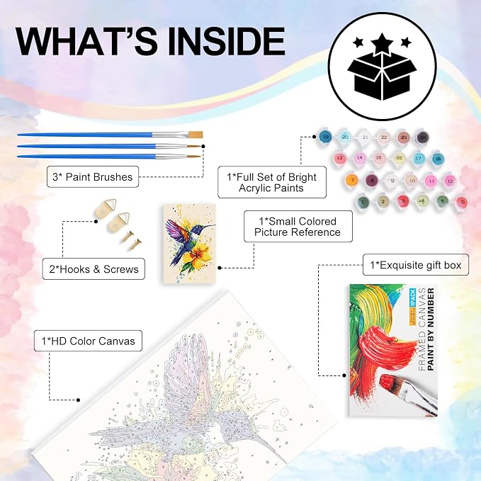 Framed Paint by Numbers Kit for Adults Beginner & Kids Ages 8-12, Hummingbird - Image 5