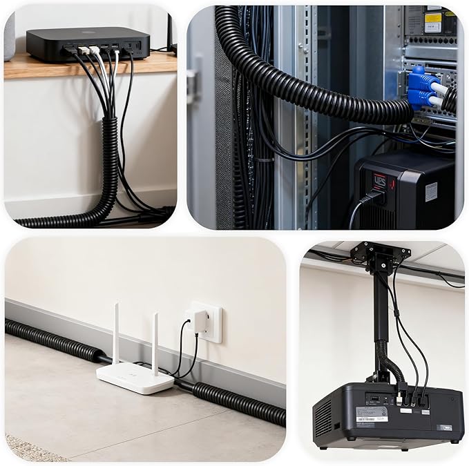 50FT 3/4 inch Split Wire Loom Tubing Kit with 2 Clamps - Flexible Abrasion Resistant Conduit for Automotive, Mechanical Cable Protection