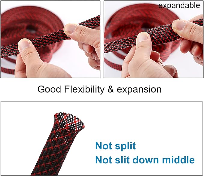 25ft - 3/4 inch PET Expandable Braided Sleeving – BlackRed – Alex Tech Braided - Image 5