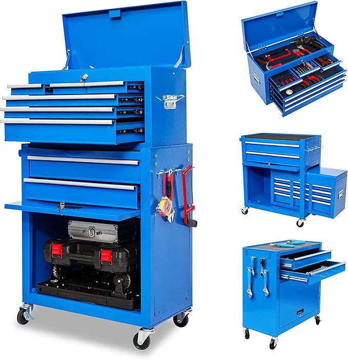 8-Drawer High Capacity Rolling Tool Chest - Wheeled Cabinet with Lockable Drawers - Combo Tool Box for Workshop & Mechanics Garage