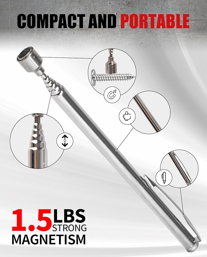 6 Pack Collapsible Magnetic Tray & Telescoping Magnetic Pickup Tool, 3 Different Size Magnetic Parts Tray for Organizing Screws, Bolts, Nuts, Washers, Pins, and Other Small Metal Parts