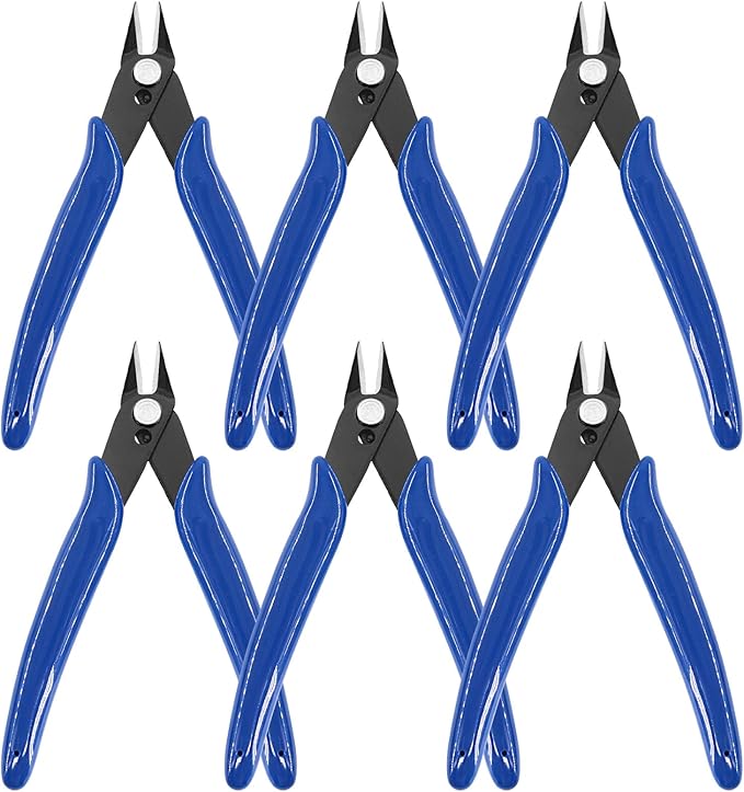 Keadic 6Pcs 5" Wire Cutters with Internal Spring and Soft Rubber Handle, Mini Flush Cutters, Micro Cutting Pliers Wire Nippers, Small Side Cutters for Hobby Modeling Jewelry Electronic Crafts (Blue)