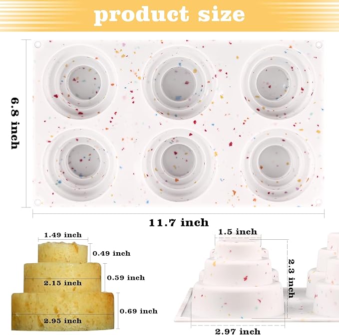 Sakolla 2 Pack 3 Tier Mini Cake Molds, 6 Cavity Silicone Cake Molds - Image 2