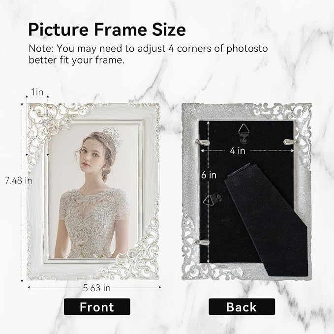 DIKAR Silver 4x6 Picture Frame, Hollow-Carved Design Retro Metal Frame - Image 3