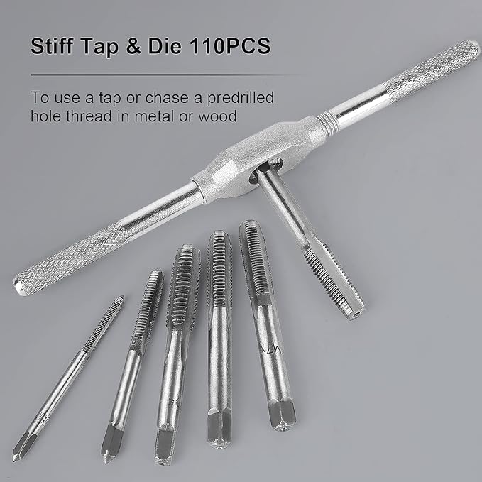 FAHKNS Metric Tap and Die Set 110 PCS M2-M18 Rethreading Kit for Making Screw Threads for Cutting External and Internal Thread Threading