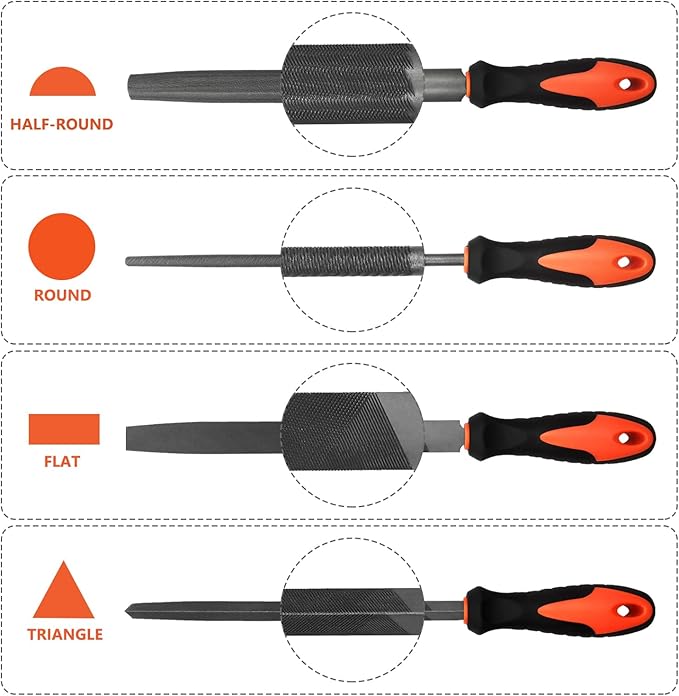 20 PCS Metal File Set with Case, Includes Flat/Half-Round/Round/Triangle Steel File, Half-Round Wood File