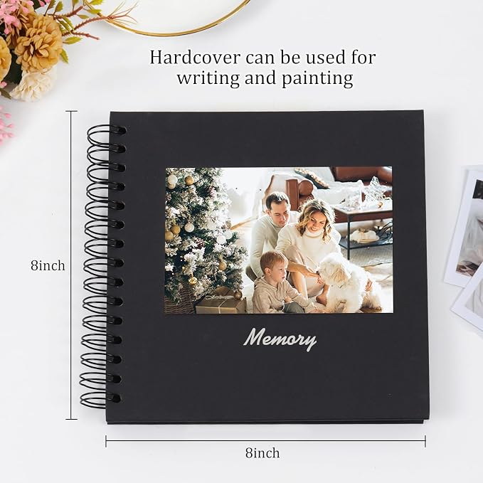 RECUTMS 8x8 Scrapbook Album 60 Pages Craft Paper Journal Memory Book Black | - Image 2