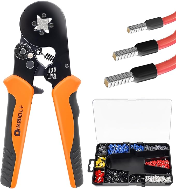 HARDELL+ Ferrule Crimping Tool, AWG 23-7 Wire Ferrule Kit with 1200PCS Terminals, Self-adjustable Ratchet, Square Ferrule Crimper Suitable for Wire Terminals, Cables End-sleeves