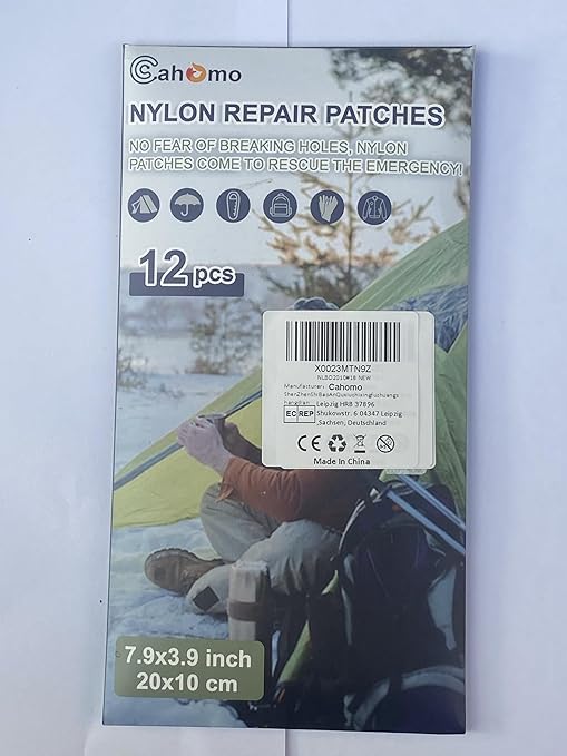 7.9x3.9 inch 12 PCS Nylon Repair Patch Nylon Repair Tape Self Adhesive Fabric Tapes Outdoor Camping Gear Fabric kit for Tent, Umbrella, Down Jackets, Sleeping Bag, Knapsack（Brown）