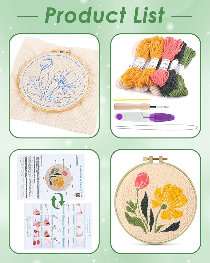 ERKOON Punch Needle Kit Adults Beginners, DIY Easy Floral Embroidery Set - Image 2