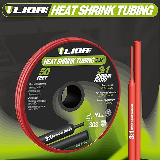 Heat Shrink Tubing 50 Feet Roll, 3:1 Ratio Adhesive Lined Marine Grade Shrink Wrap Tubing,Industrial Heat Shrink Tube Electrical 3/32'' Red
