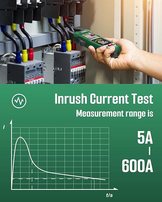 TESMEN TCM-300A Inrush Clamp Meter Multimeter 6000 Counts TRMS, Auto-Ranging Voltmeter Amp Meter with AC Current Capacitance AC/DC Voltage NCV/Live Wire Resistance Diode Temperature Continuity – Green