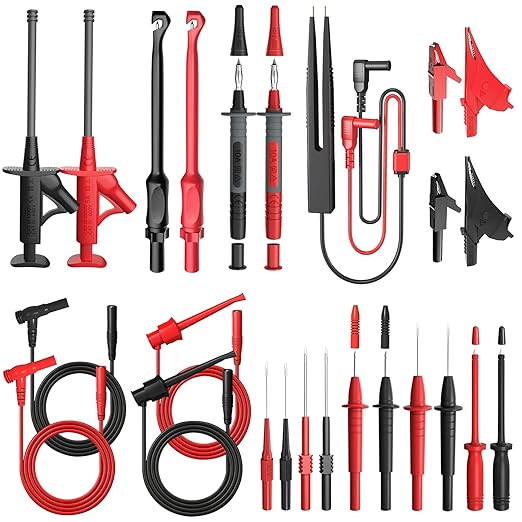 25PCS Multimeter Test Leads Kit, Test Leads Set with Replaceable Alligator Clips,Wire Piercing Probes, Alligator Clips,Test Hook Clips,Test Tweezer for Digital Electrical Multimeter Testing
