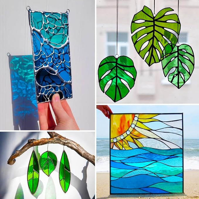 LITMIND 12 Sheets Smooth Transparent Stained Glass Sheets Blue & Green Gradient - Image 3