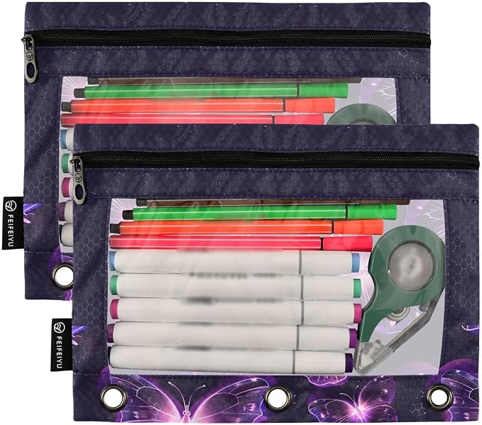 Custom Butterflies Purple Neon Pencil Pouch - Image 2