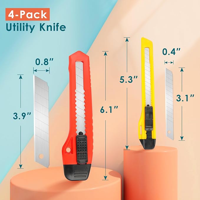 ORIENTOOLS Utility Knife Box Cutter Auto-lock 4-Pack Set, Retractable Box - Image 2