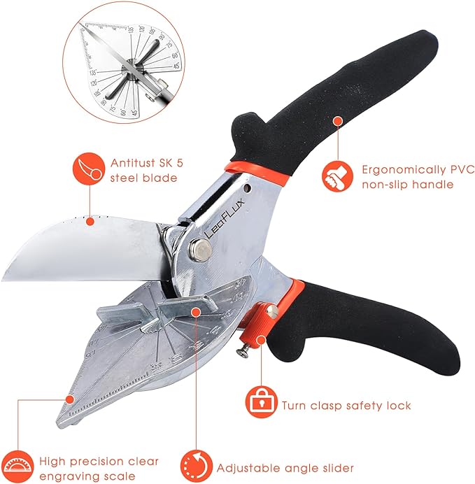 LeafLux Miter Shears for Wood Trim, Adjustable 45 to 135 Degree Handheld Tool - Image 7