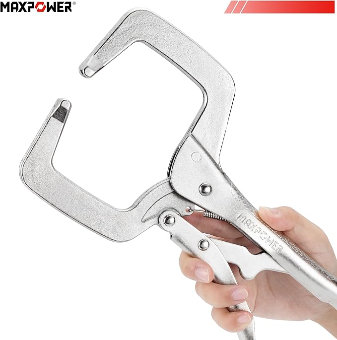 MAXPOWER 11-inch Locking C Clamp, Heavy Duty C-Clamp Locking Pliers with Regular Tips for Welding