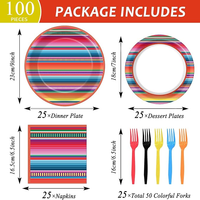100PCS Mexican Fiesta Plates and Napkins Sets 5 Mayo Plates Mexican Fiesta - Image 2