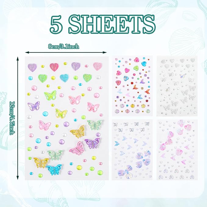 Yuanchu Gem Stickers Jewels for Crafts, 5 Sheets Rhinestone Self Adhesive | - Image 3