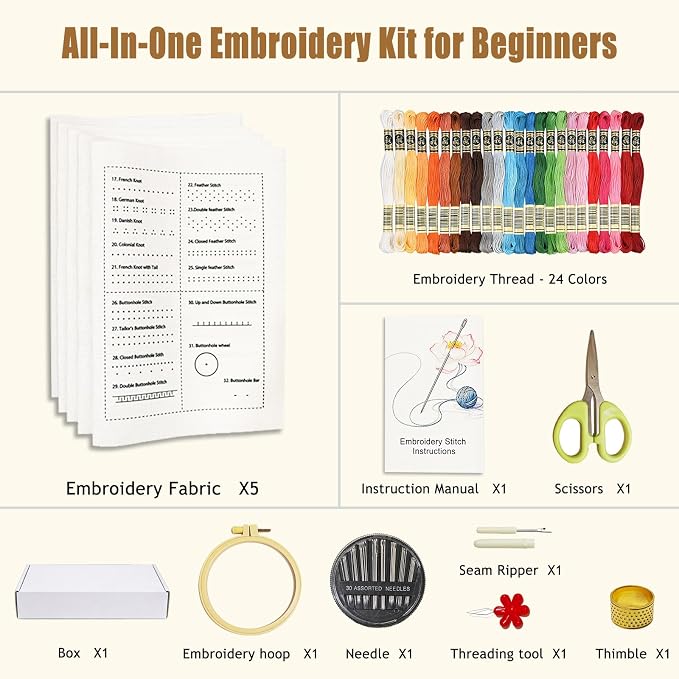 Embroidery Kit for Beginners, 87 Stitches Easy to Advanced, Step by Step Video - Image 2