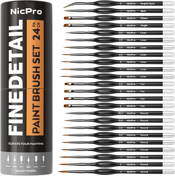 Nicpro 24 PCS Miniature Paint Brushes, Fine Tip Micro Model Detail Paint Brush by Nicpro