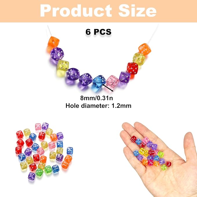 120PCS Transparent Colorful Dice Beads, Fun Dice Shaped Acrylic Beads - Image 2