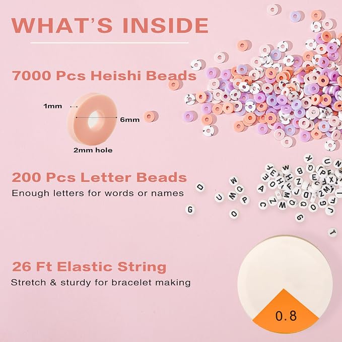 ADIIL 7200pcs Clay Beads Bracelet Making Kit, 6mm Polymer Heishi Beads - Image 4