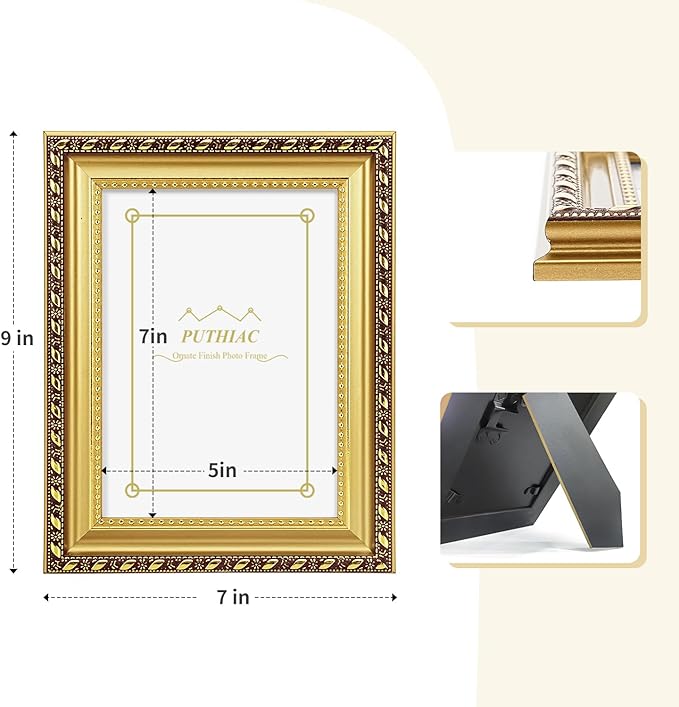 puthiac 5x7 Gold Picture Frame, Ornate Vintage Photo Frame | Antique gold - Image 6