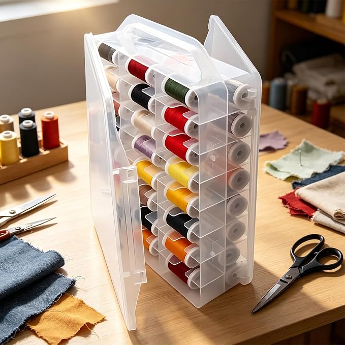 46 Grids Sewing Organizer, Double Sided Thread Box Storage, Portable Clear - Image 7